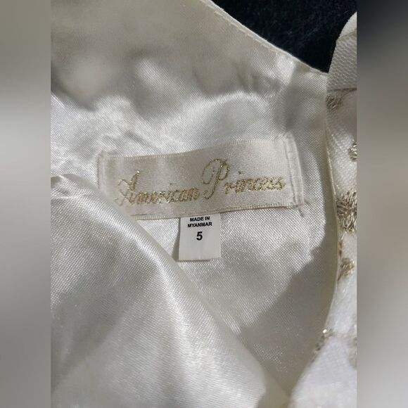 American Princess 5 White Gold Formal  Embroidered  Embellishment Girl's Dress - Picture 3 of 7